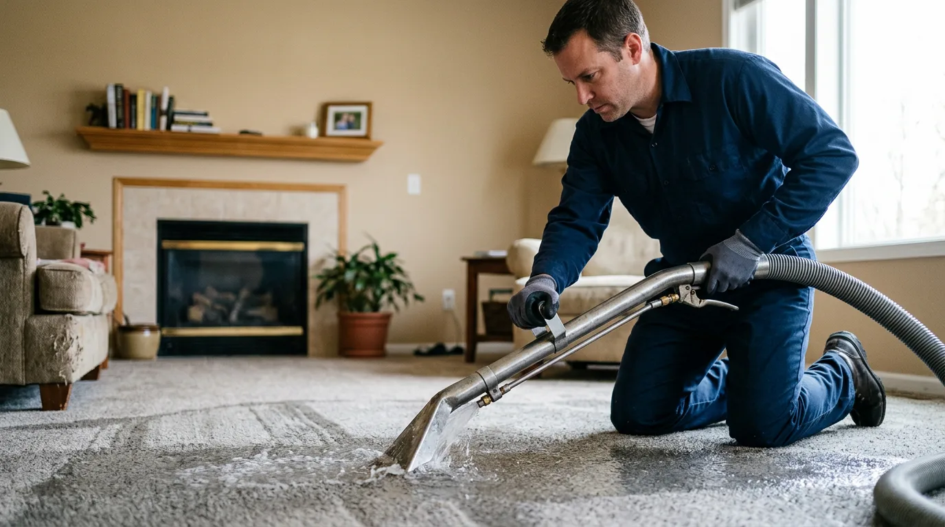 Water damage restoration technician working near Starbuck, MN